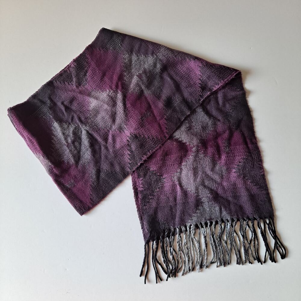 Purple Multi Inca / Aztec Pattern  Rectangular Scarf w Fringes - Size 11" X 66" - Picture 5 of 5